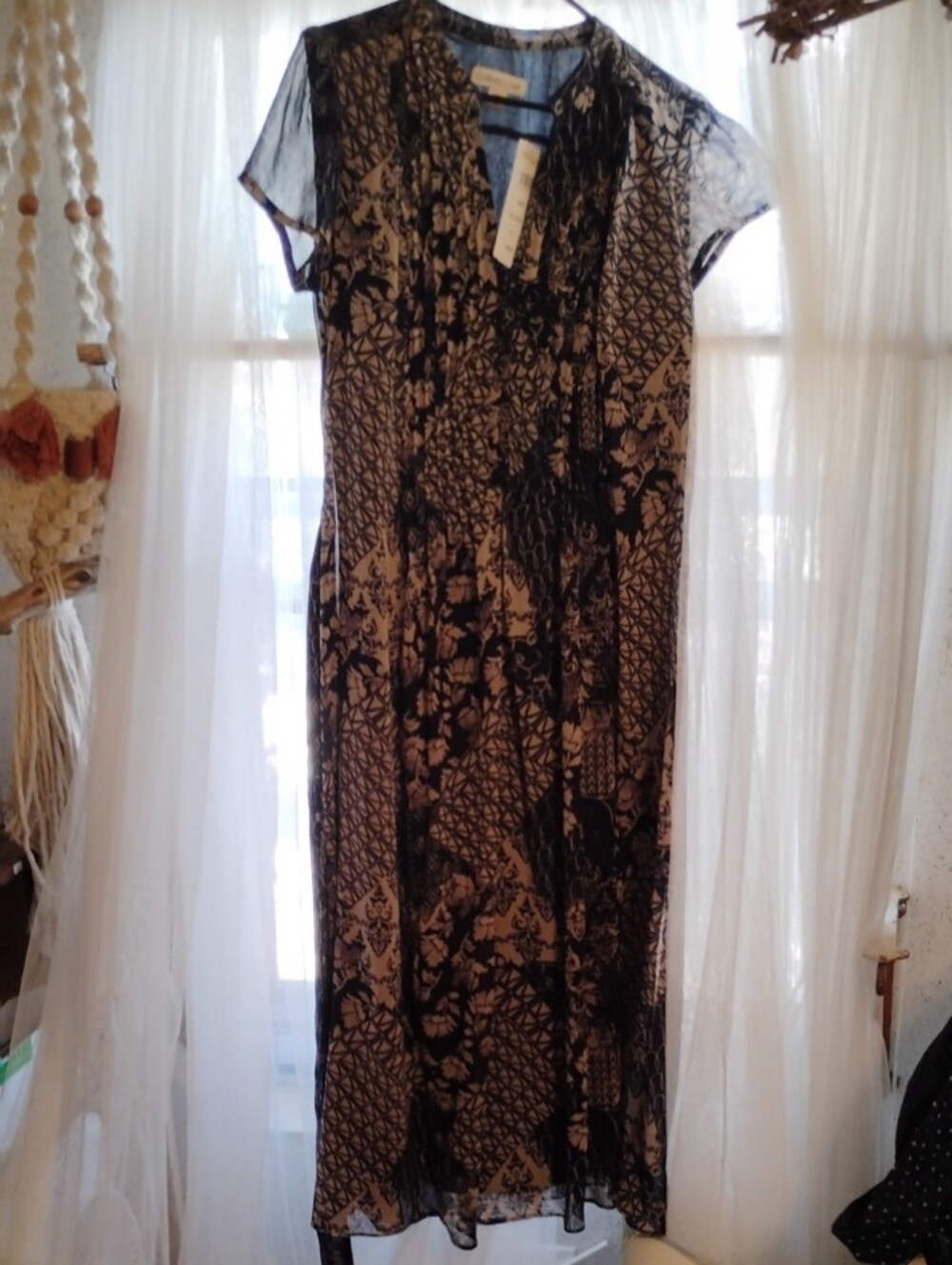 Coldwater Creek Navy Blue and Beige Patterned Maxi Dress Lined